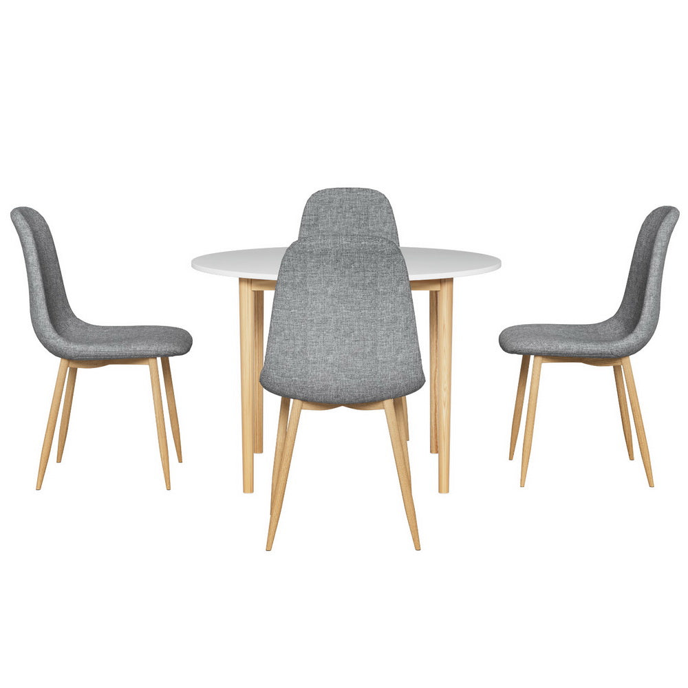 Demi Dining Table Set 4 Chairs White Grey