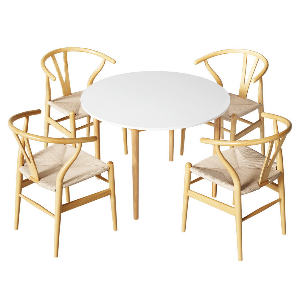 Demi Round Dining Table Set 4 Chairs White Pine