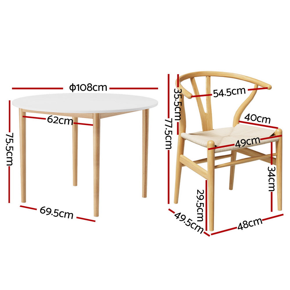 Demi Round Dining Table Set 4 Chairs White Pine