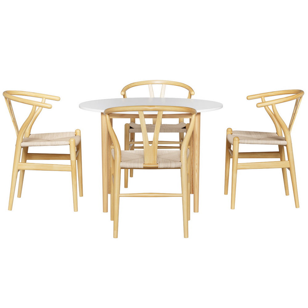 Demi Round Dining Table Set 4 Chairs White Pine
