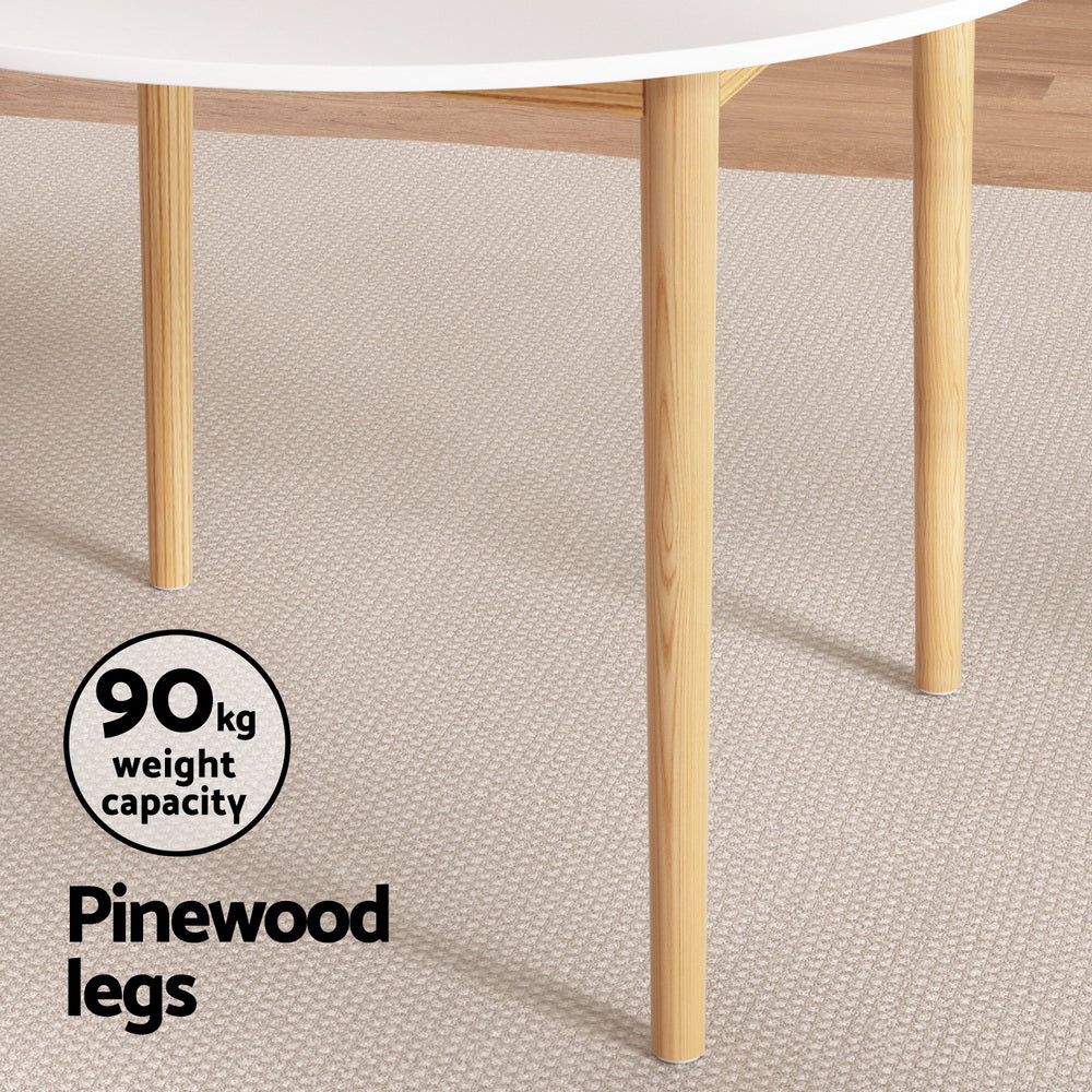 Demi Round Dining Table Set 4 Chairs White Pine