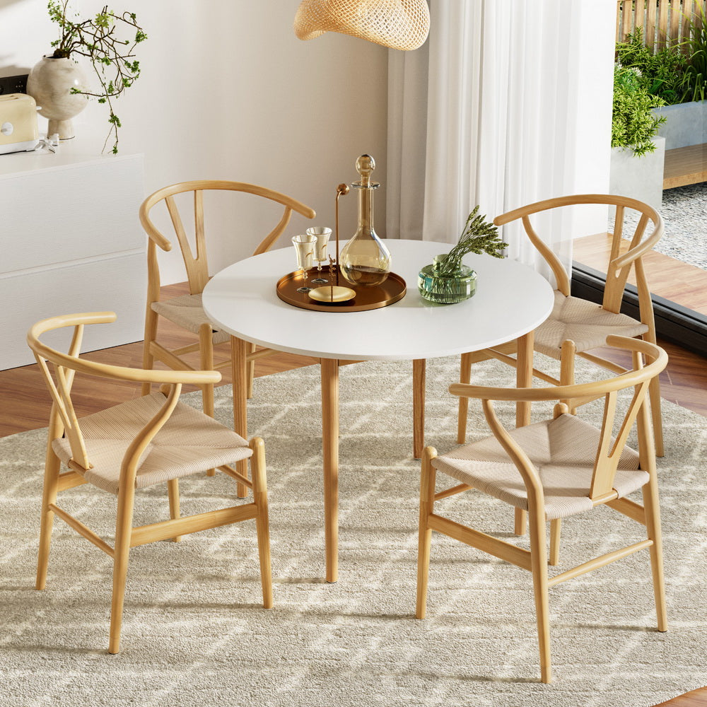 Demi Round Dining Table Set 4 Chairs White Pine