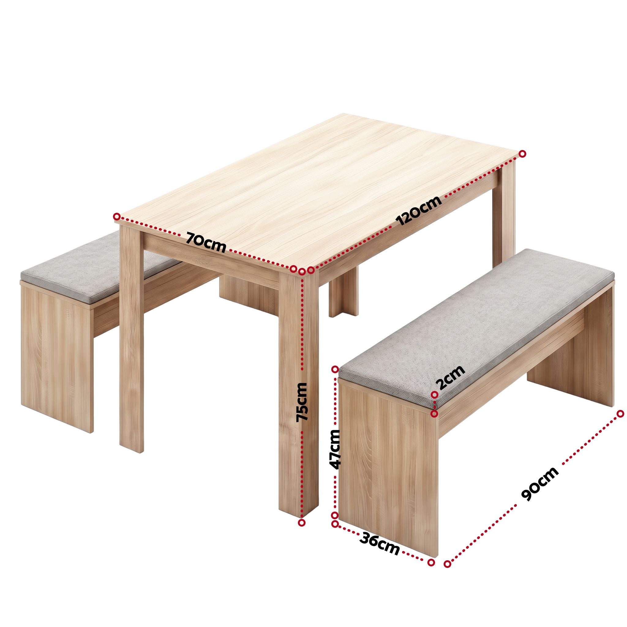 Artiss 3 Piece Dining Sets, 120cm Wooden Dining Table and 2 Upholstered Chairs Set, Space-Saving Modern Kitchen Dining Suite for Home Apartment Oak