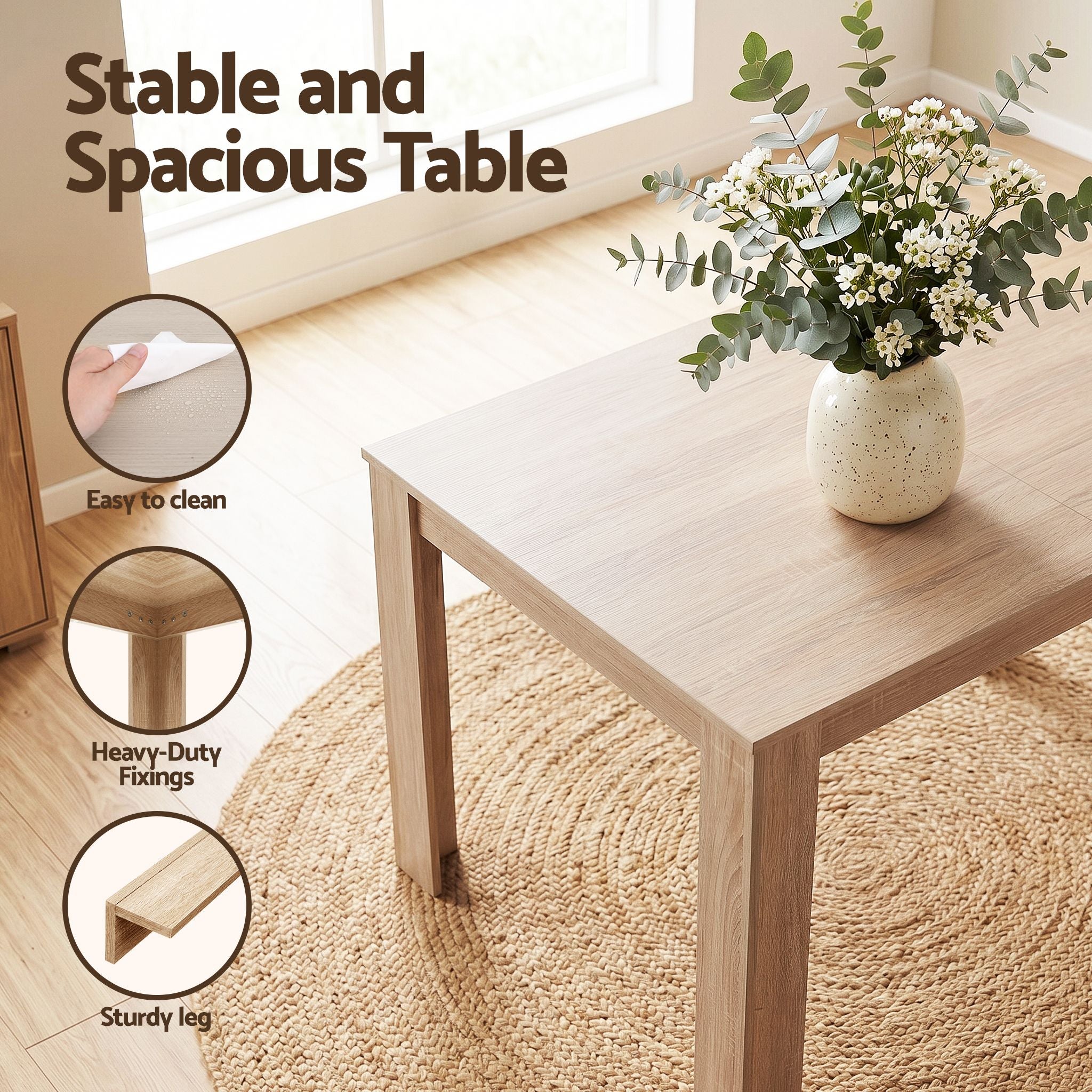 Artiss 3 Piece Dining Sets, 120cm Wooden Dining Table and 2 Upholstered Chairs Set, Space-Saving Modern Kitchen Dining Suite for Home Apartment Oak