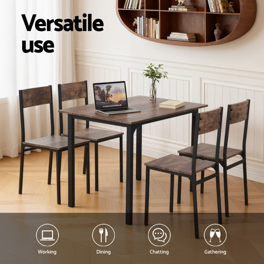Artiss Dining Table and Chairs Set of 5 Compact Kitchen Furniture Rustic Brown