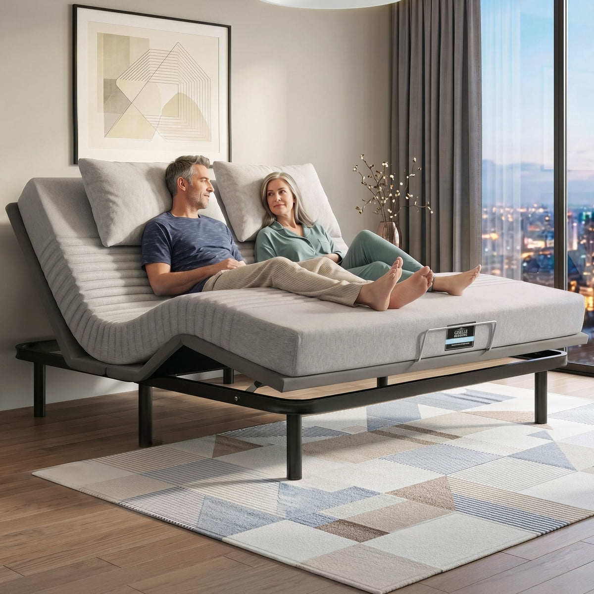 Noble Series King Adjustable Bed and Mattress Set Black & Grey