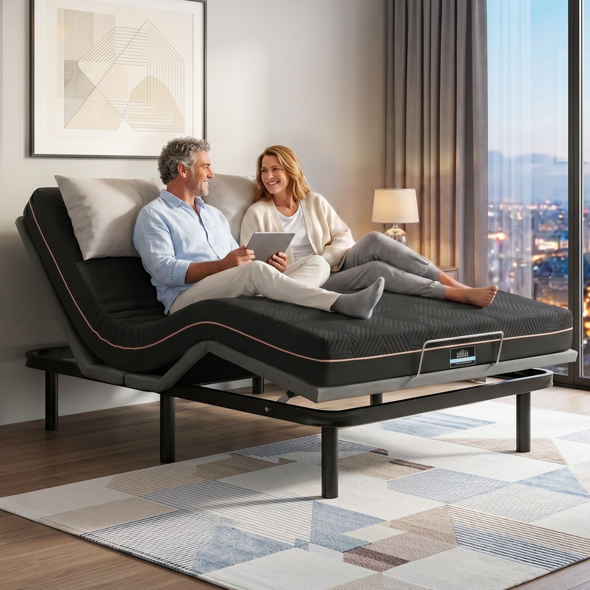 Shadow Series Double Adjustable Bed Combo with Mattress, Black