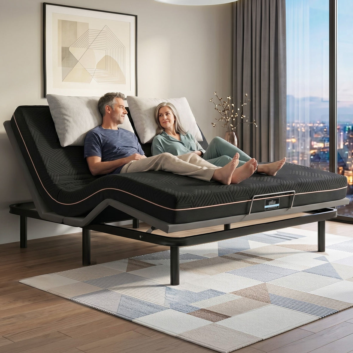 Shadow Series King Adjustable Bed Frame and Mattress Combo Black