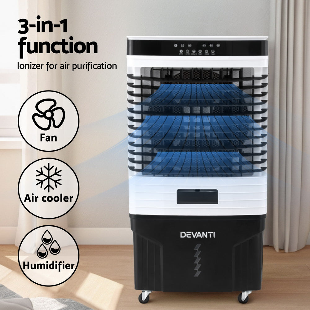 Devanti 60L Evaporative Air Cooler Humidifier Purifier White/Blue