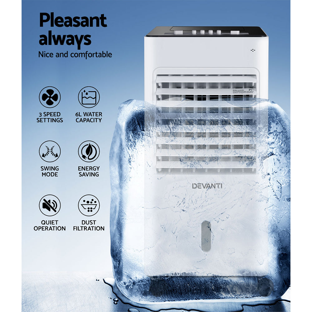 Devanti 6L Evaporative Air Cooler Humidifier Black/White
