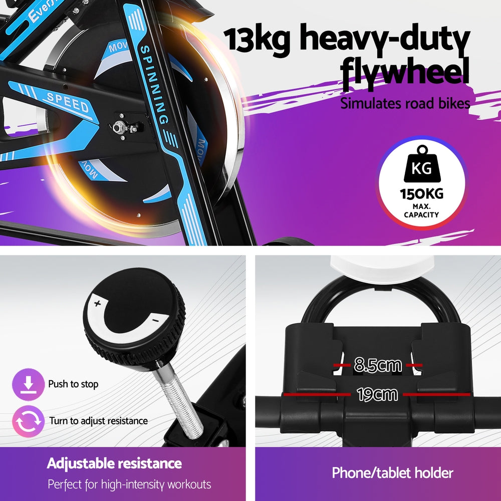 Everfit 13kg Flywheel Spin Bike 150kg Capacity Black