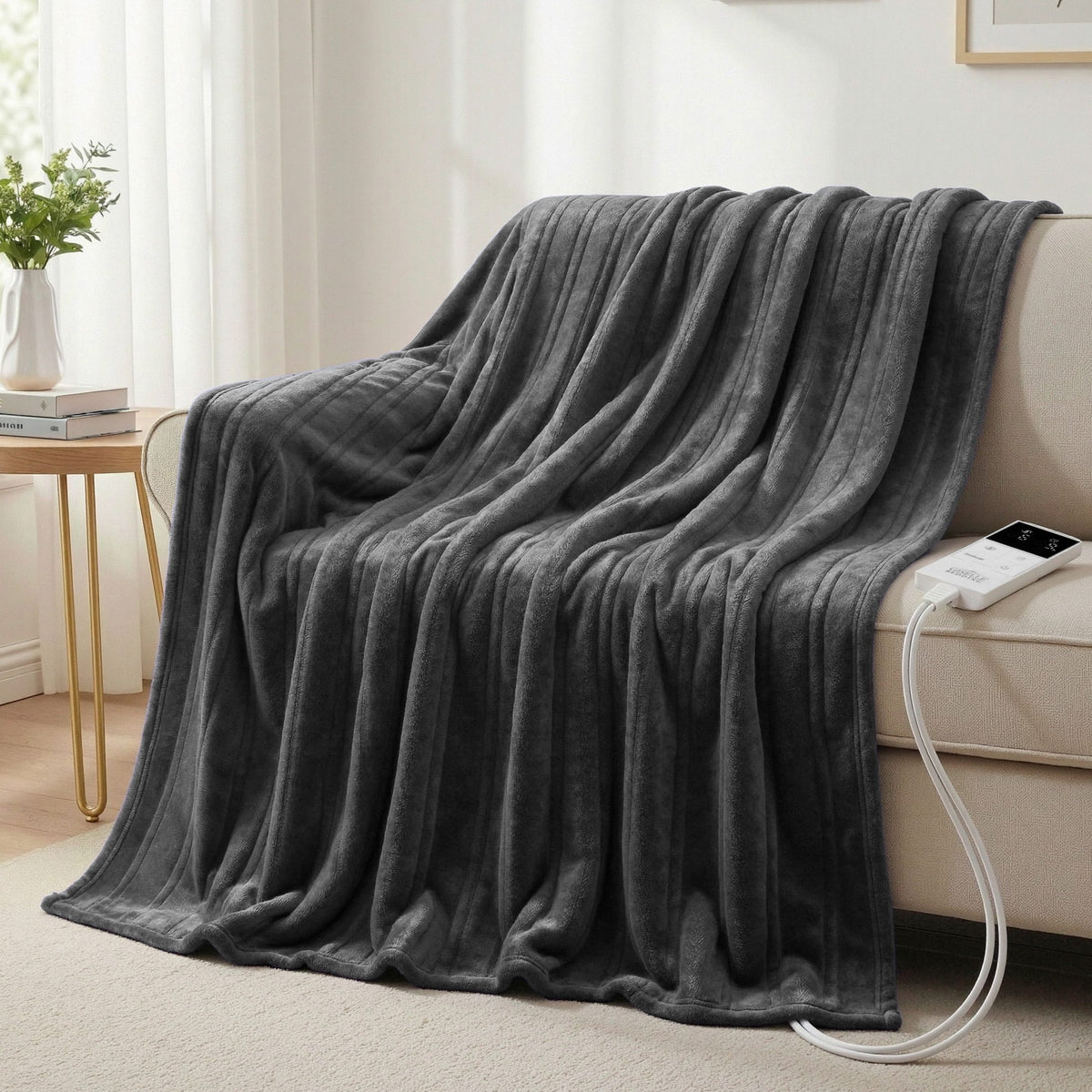Giselle Electric Heated Throw Rug Double 200x180cm Grey