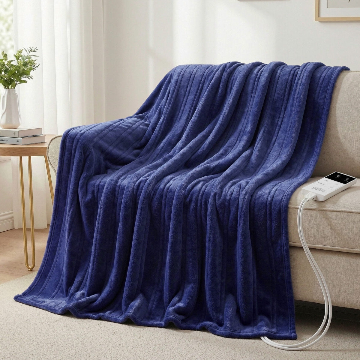Giselle Double Electric Throw Rug Heated Blanket Navy Blue