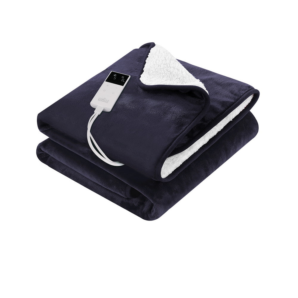 Giselle 160x130cm Electric Throw Rug Heated Blanket Fleece Charcoal