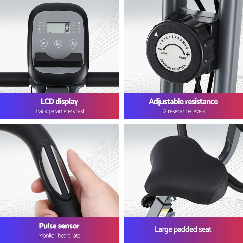 Everfit Folding Magnetic X-Bike Aerobic Trainer with Armrest & Backrest