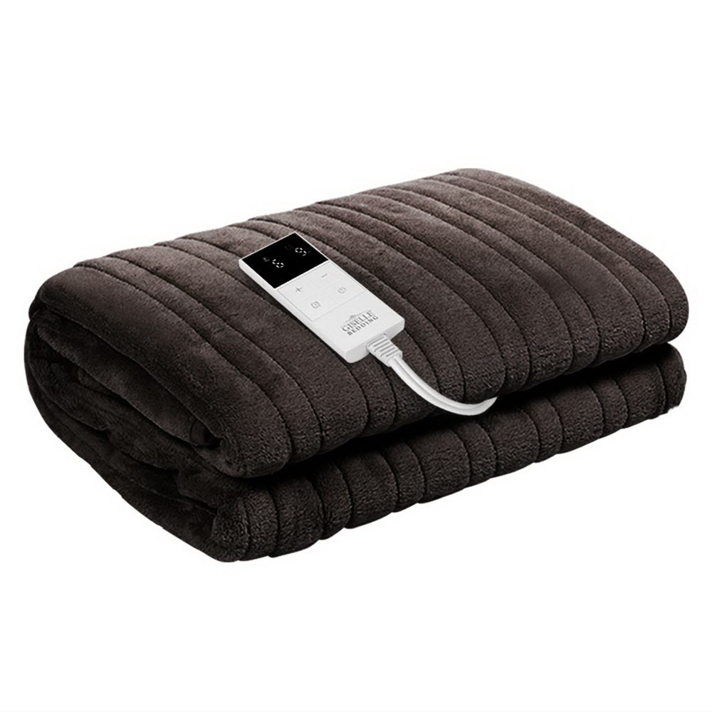 Giselle Bedding Electric Throw Rug 160x130cm Coral Fleece Brown