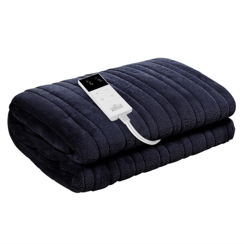 Giselle Bedding Electric Throw Rug Fleece Heated Washable Charcoal