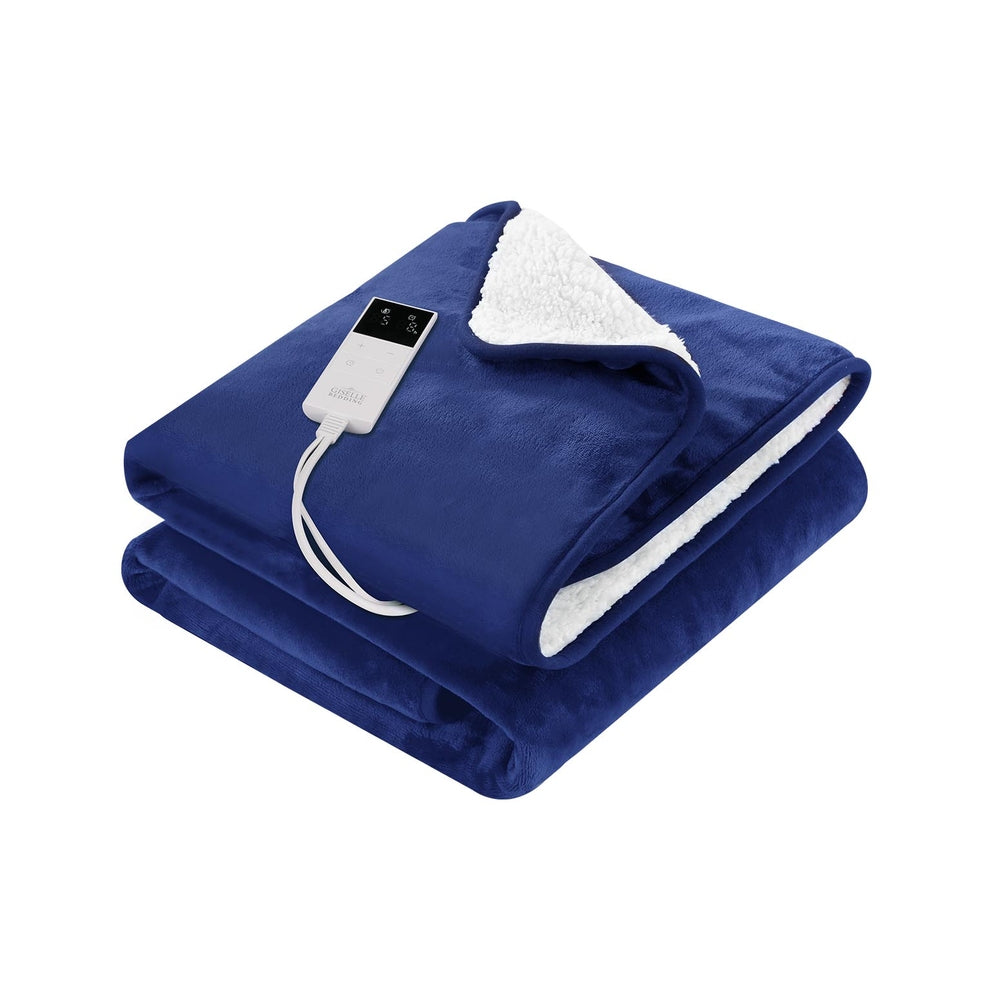 Giselle 160x130cm Electric Throw Rug Heated Blanket Navy