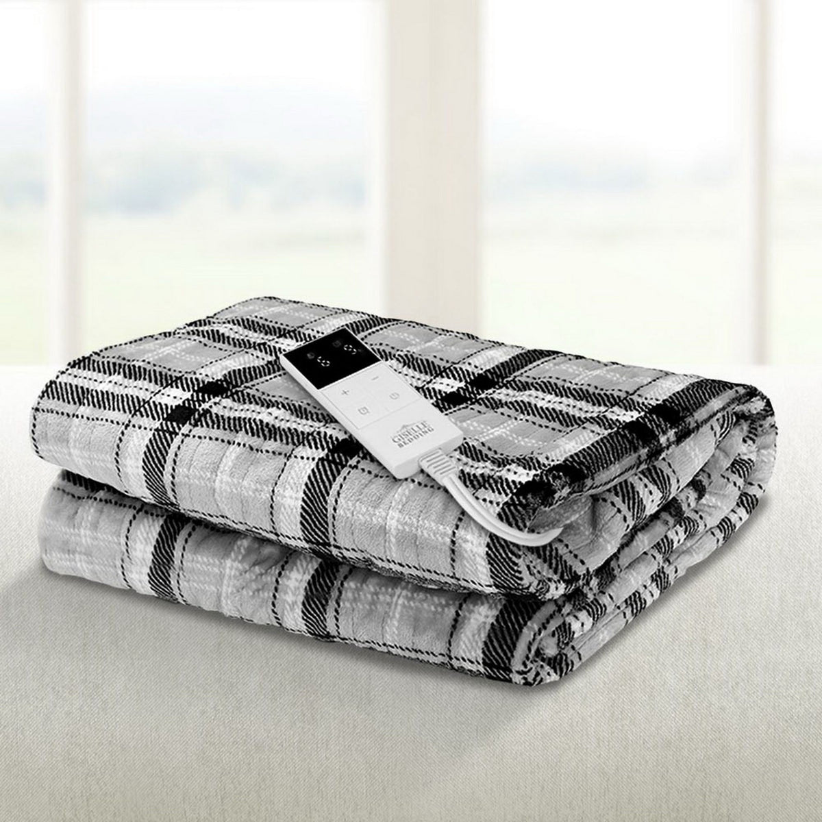 Giselle Bedding Electric Throw Rug Washable Grey and White Checkered