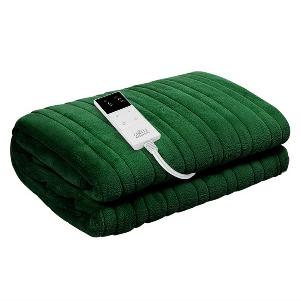 Giselle Heated Throw Rug Electric Blanket Washable Flannel Green