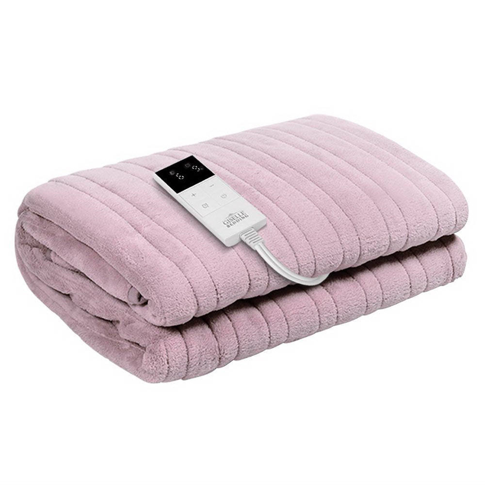 Giselle Heated Electric Throw Rug Fleece Pink