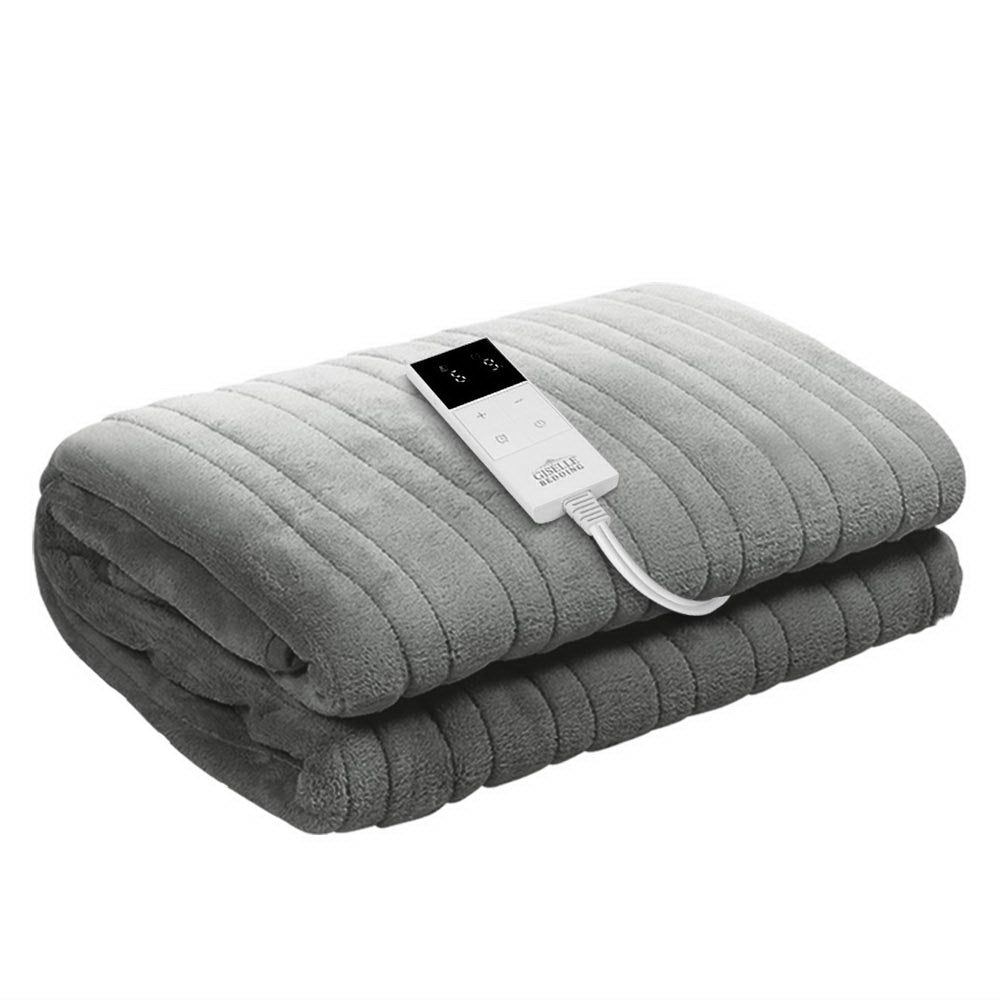 Giselle Bedding Electric Throw Rug Fleece Heated Washable Silver