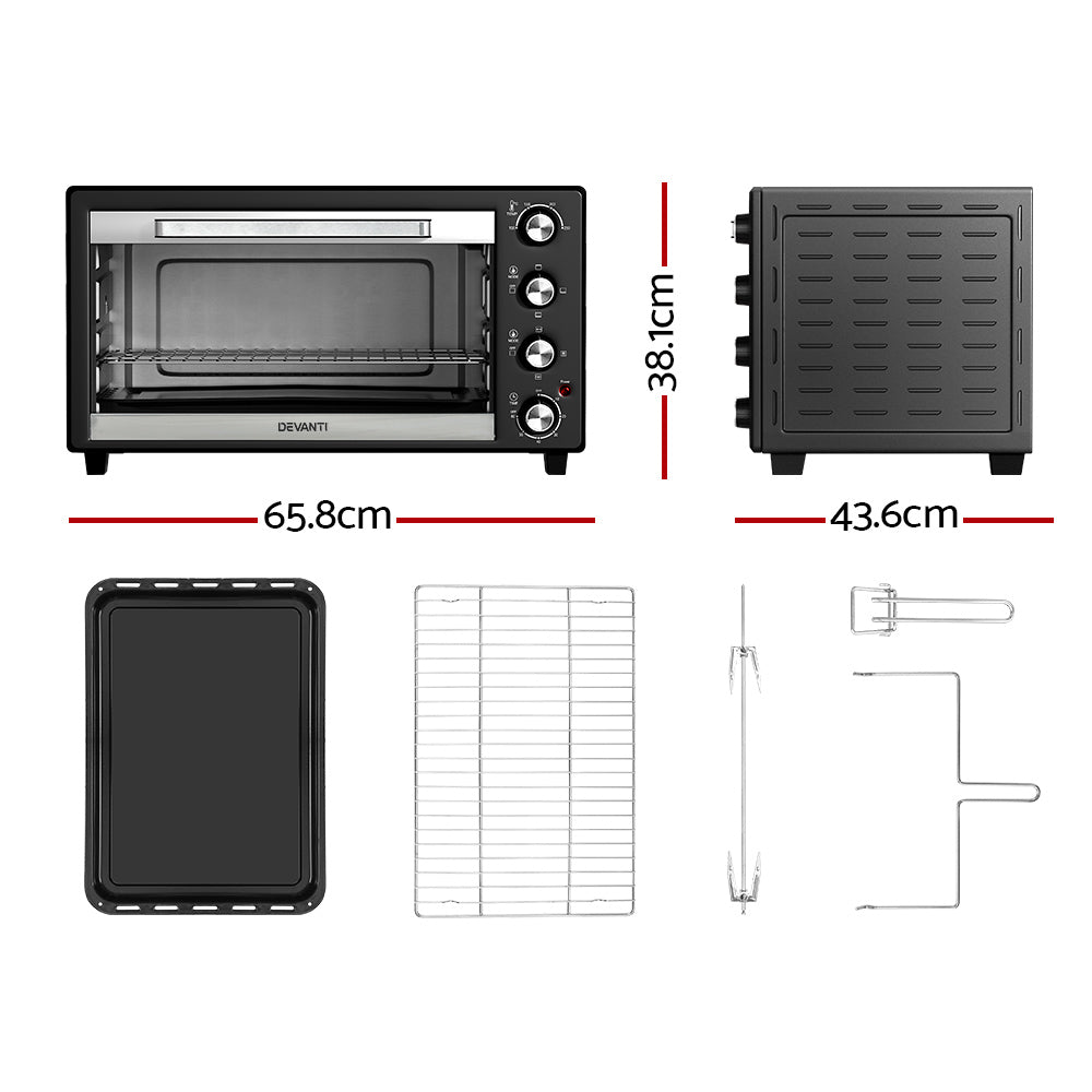 Devanti 60L Convection Oven Electric Fryer Black/Silver