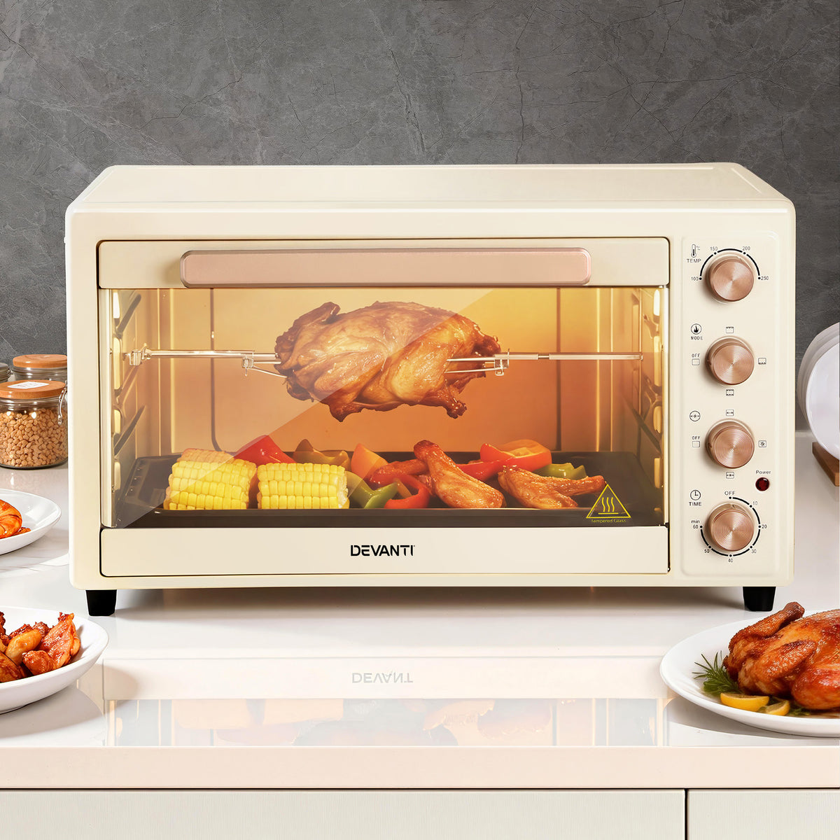 Devanti 60L Electric Convection Oven 2000W Cream