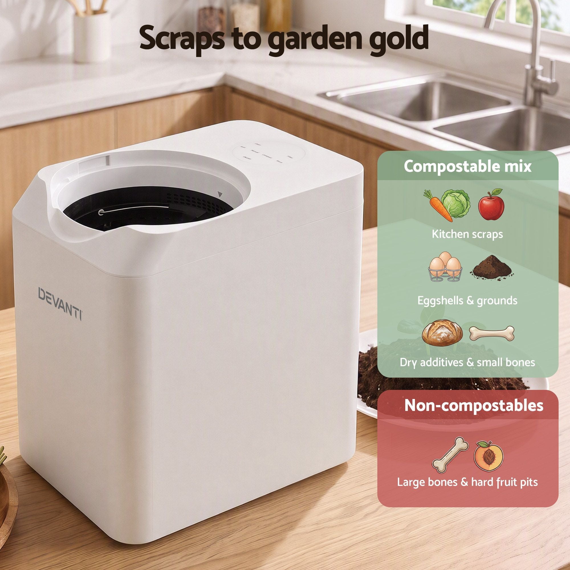 Devanti 4.5L Electric Composter Smart Compost Bin Kitchen Food Waste Recycler