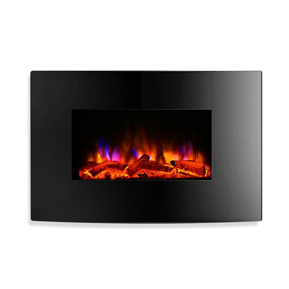 Devanti 2000W Electric Fireplace Heater Black Curved Glass