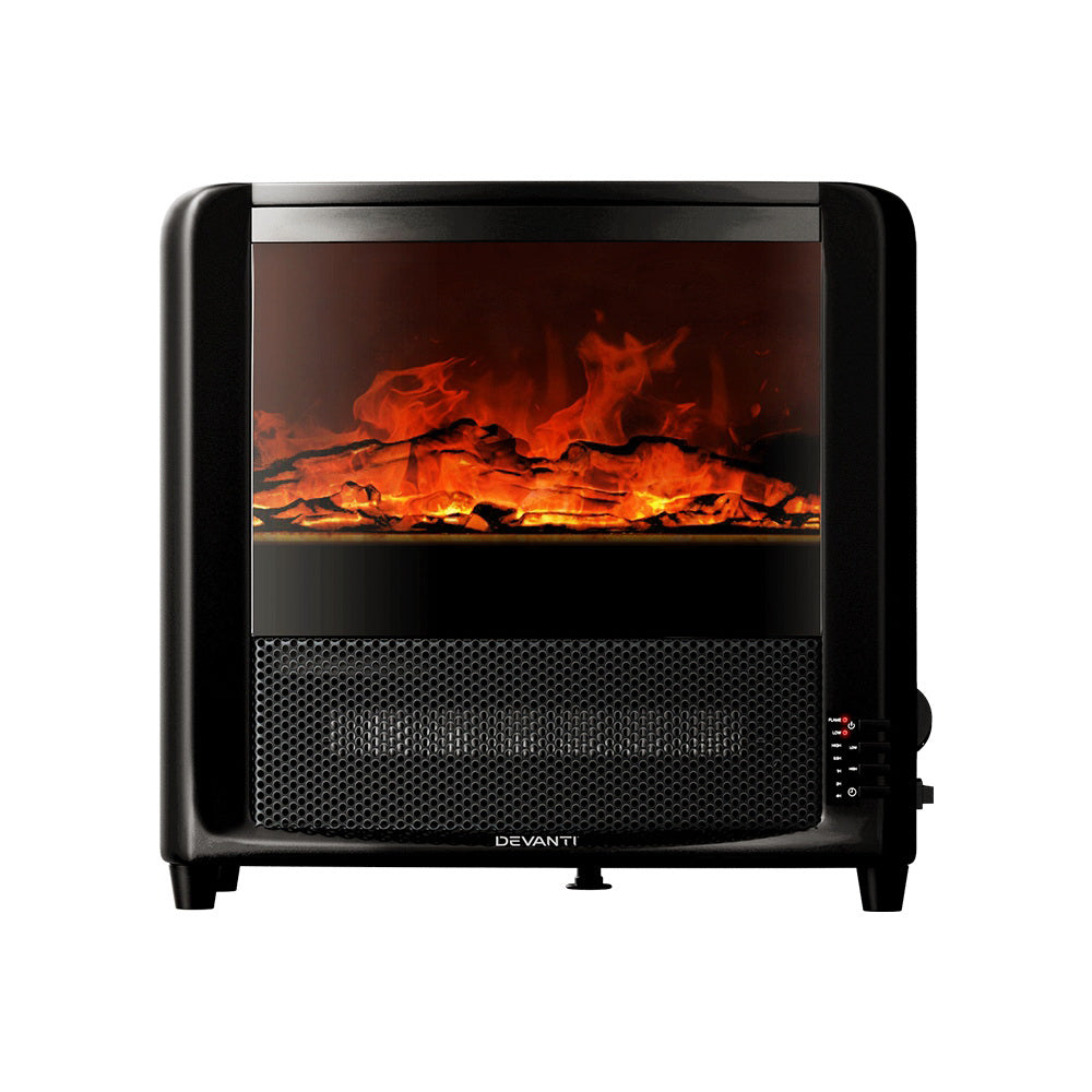 Devanti 2000W Electric Fireplace Heater Black Freestanding