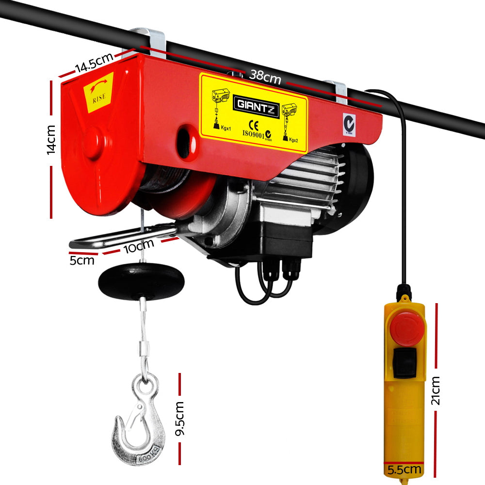 Giantz 600KG Electric Hoist Winch 18M Cable Remote Chain Lifting