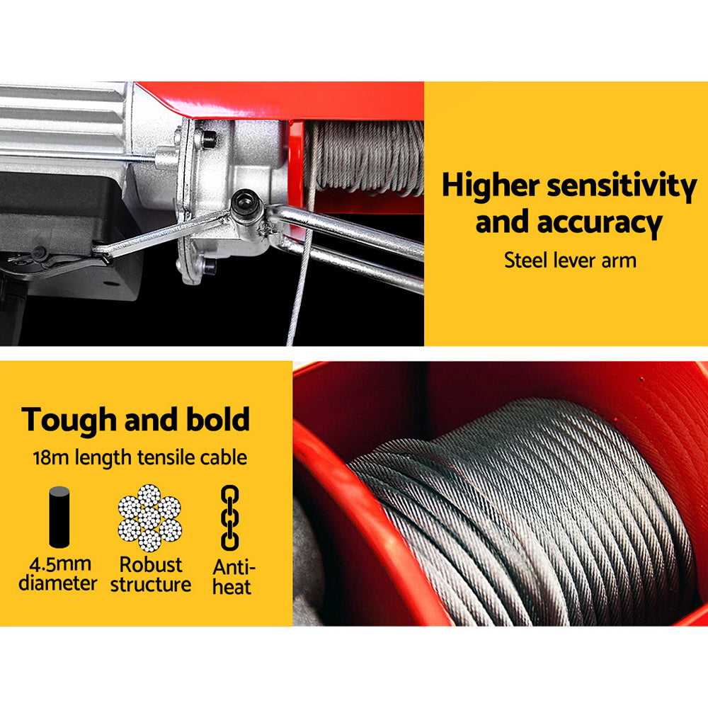 Giantz 600KG Electric Hoist Winch 18M Cable Remote Chain Lifting