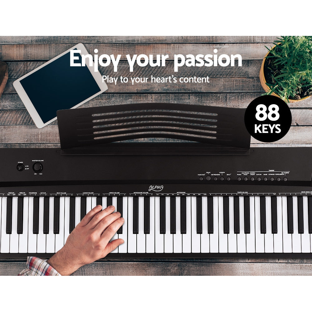 Alpha 88-Key Electronic Piano Keyboard Digital Electric w/ Stand Stool Pedal