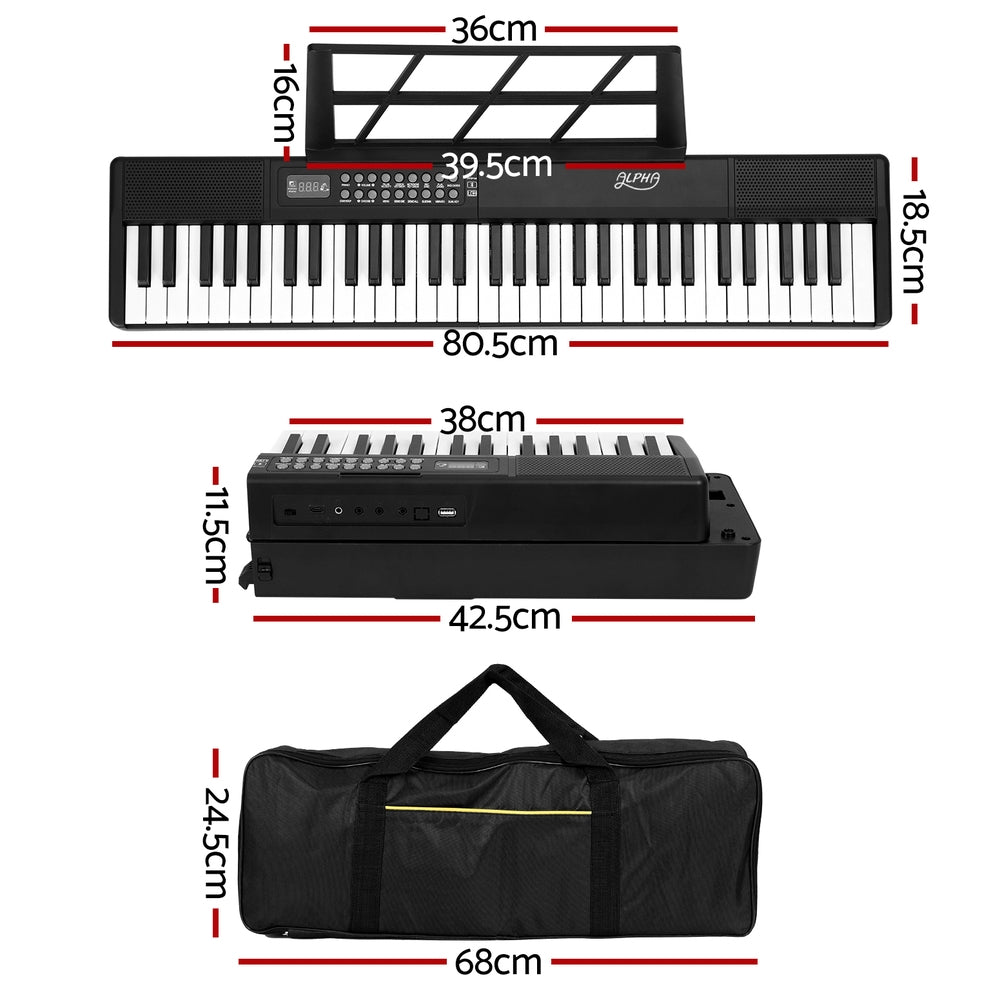Alpha 61-Key Foldable Electronic Piano Keyboard Black w/ Carry Bag