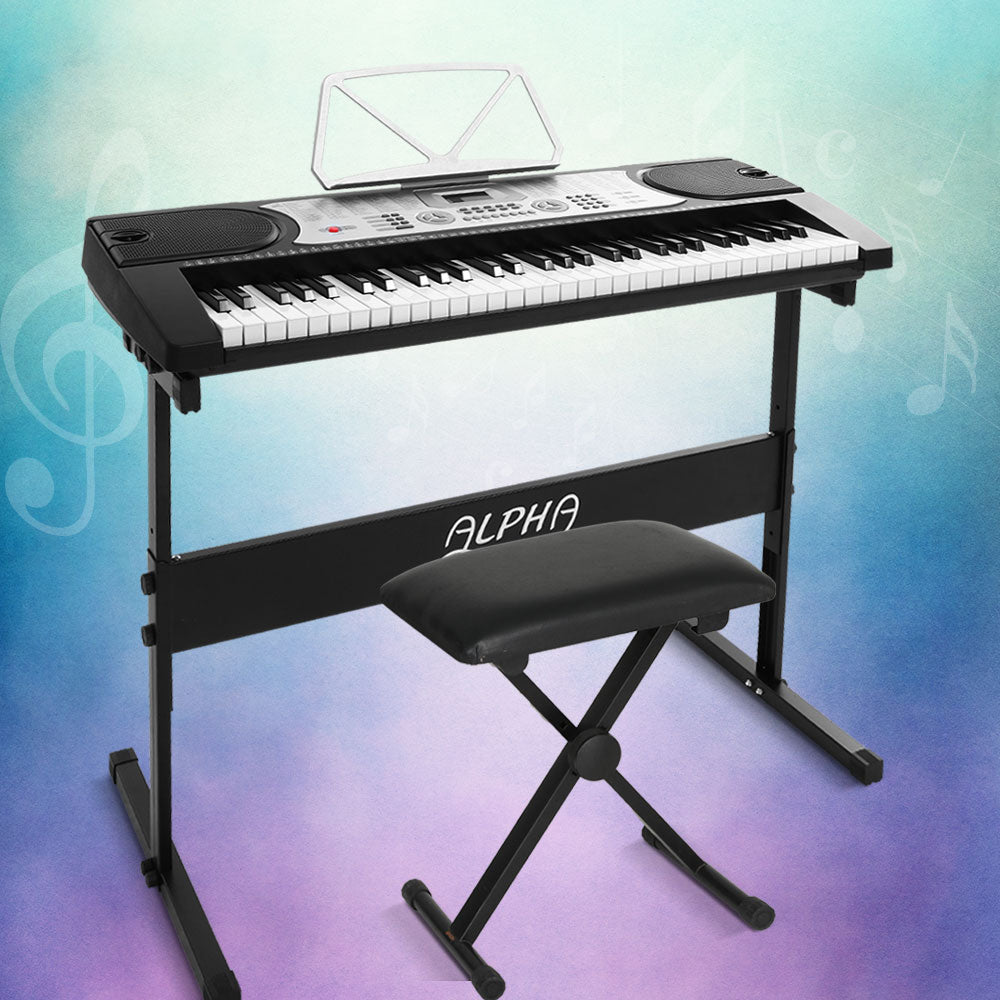 Alpha 61-Key Electronic Piano Keyboard Silver w/ Stand & Stool