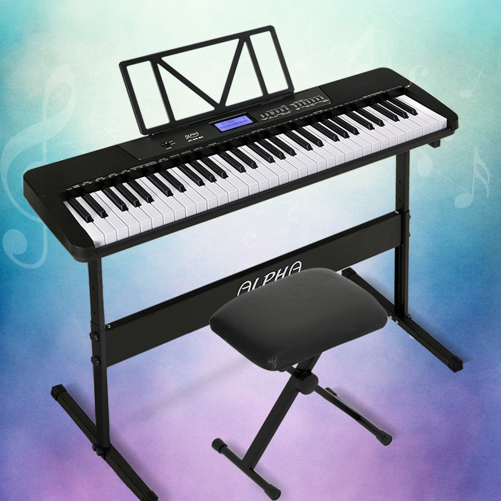 Alpha 61-Key Digital Piano Keyboard Black w/ Stand & Stool