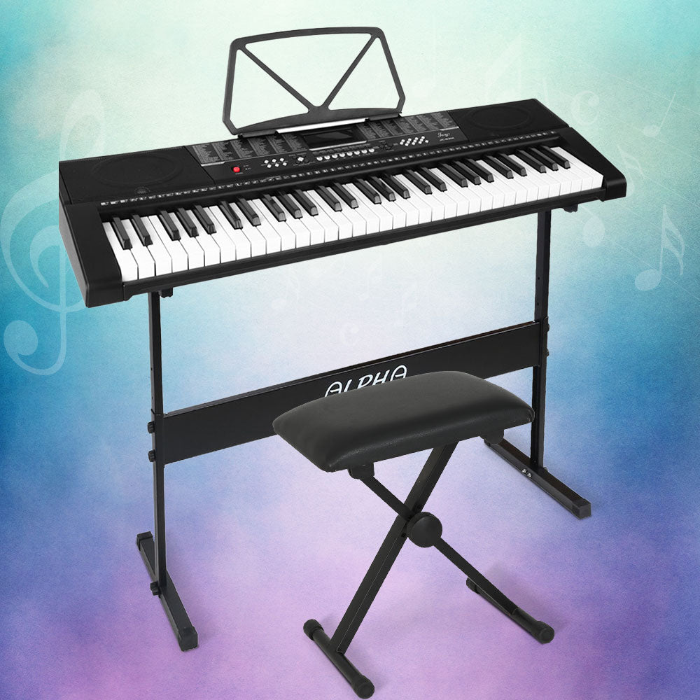 Alpha 61-Key Digital Piano Keyboard Black w/ Stand & Stool