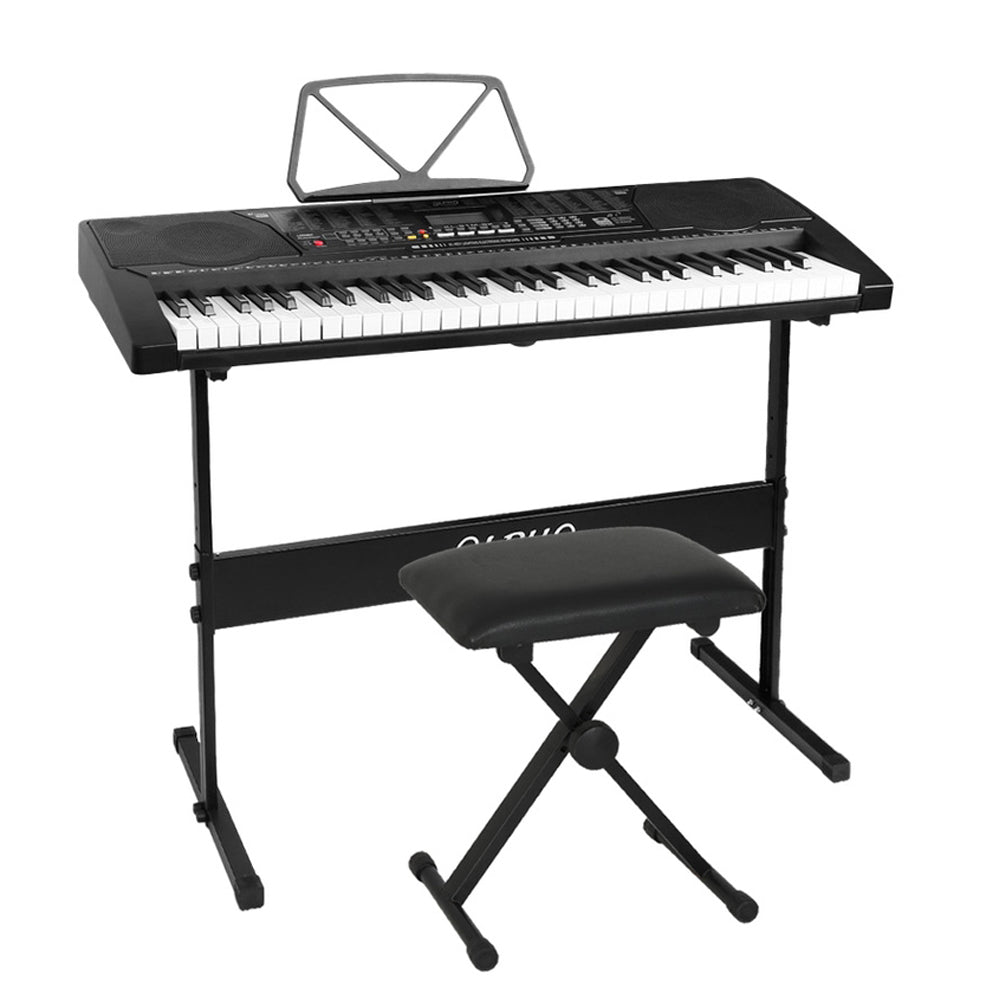 Alpha 61-Key Electronic Piano Keyboard Lighted Black w/ Stand & Stool