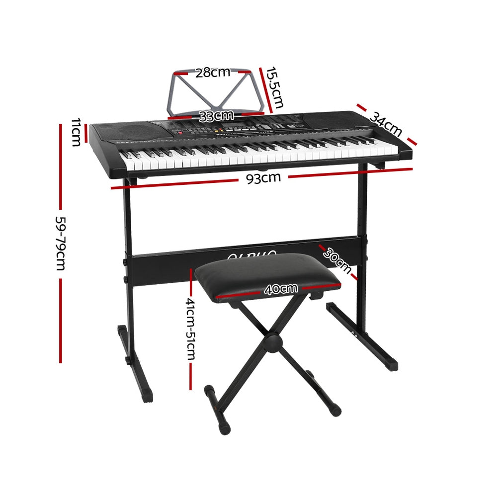 Alpha 61-Key Electronic Piano Keyboard Lighted Black w/ Stand & Stool