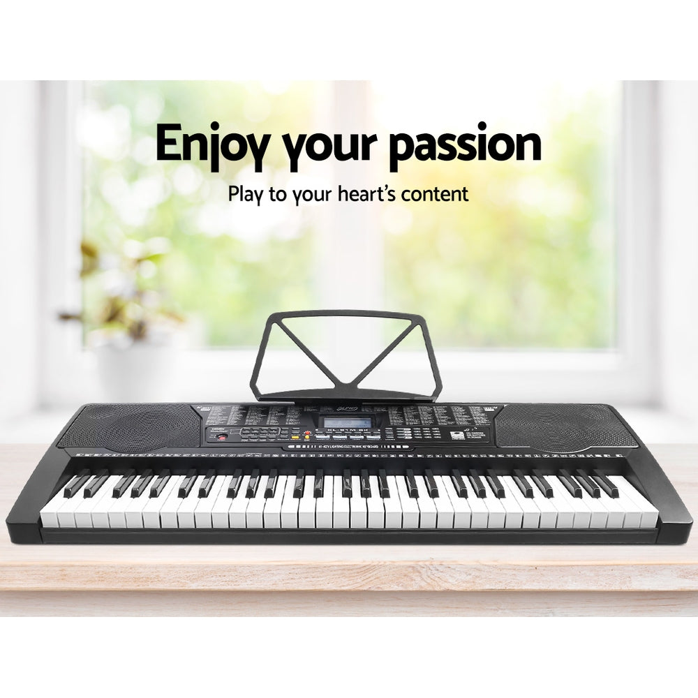 Alpha 61-Key Electronic Piano Keyboard Lighted Black w/ Stand & Stool