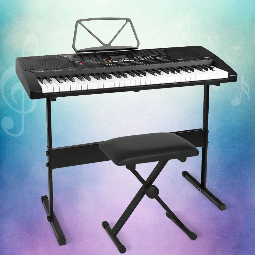 Alpha 61-Key Electronic Piano Keyboard Lighted Black w/ Stand & Stool