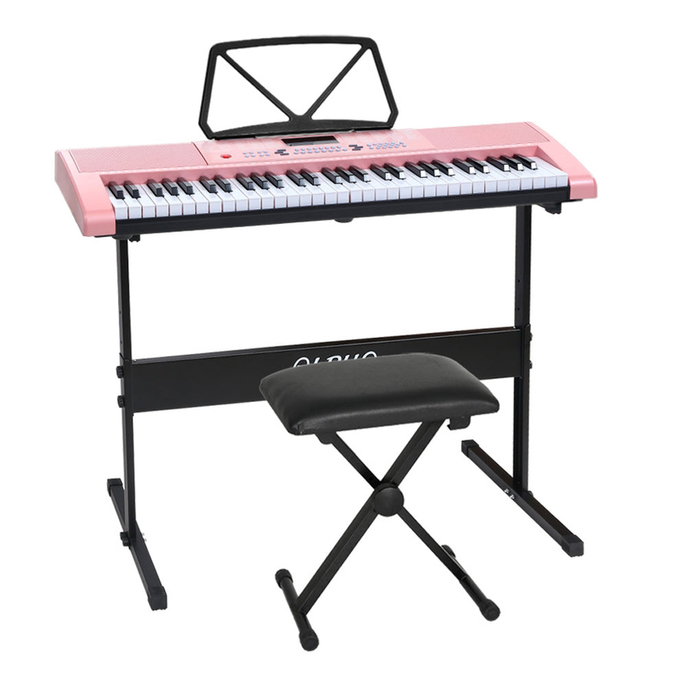 Alpha 61-Key Digital Piano Keyboard Pink w/ Stand & Stool