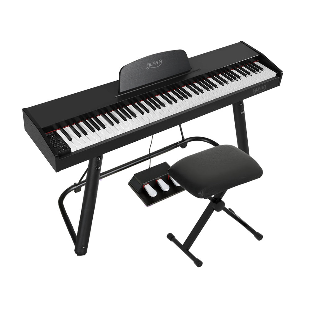 Alpha 88-Key Digital Piano Keyboard Black w/ Stand & Stool
