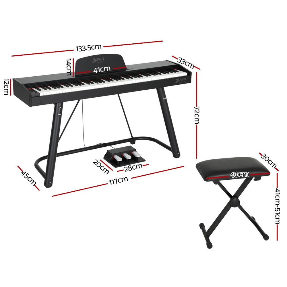 Alpha 88-Key Digital Piano Keyboard Black w/ Stand & Stool
