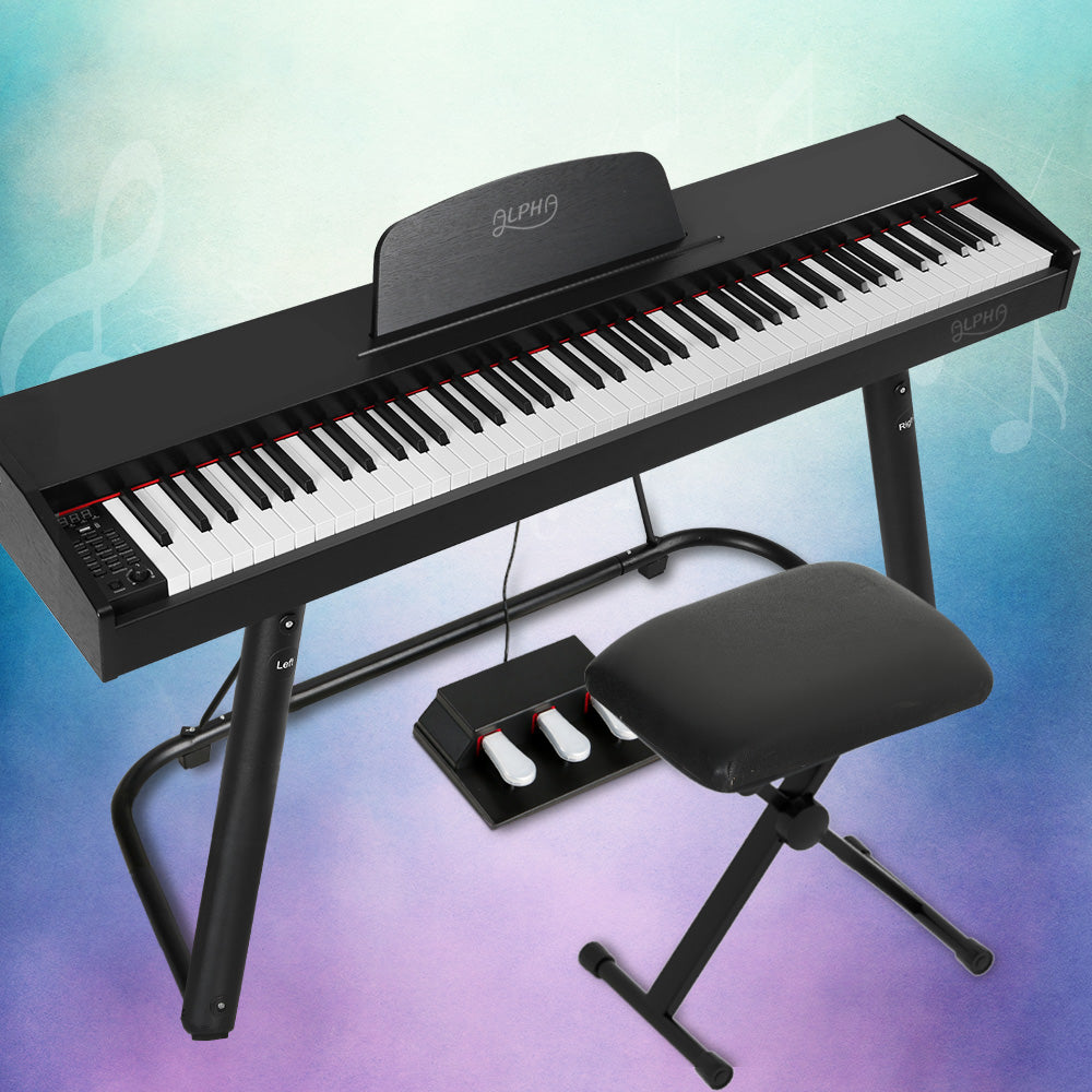 Alpha 88-Key Digital Piano Keyboard Black w/ Stand & Stool