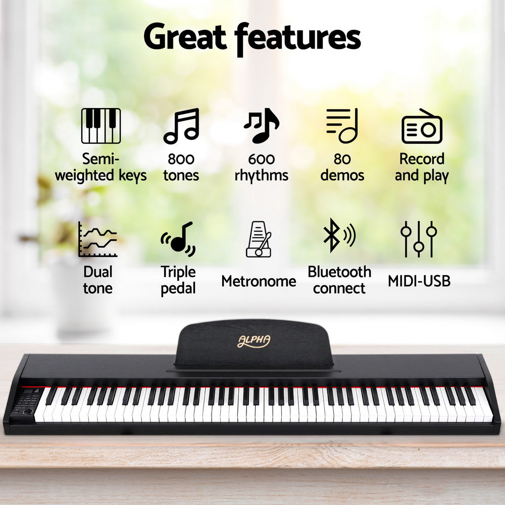 Alpha 88-Key Digital Piano Keyboard Electronic Black w/ Stand