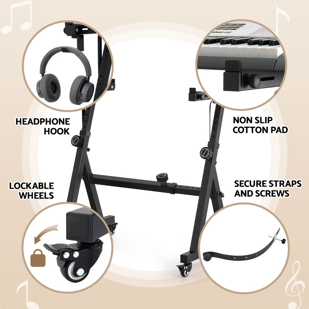 Alpha Adjustable Piano Stand Z-Stand Lockable Wheels Black