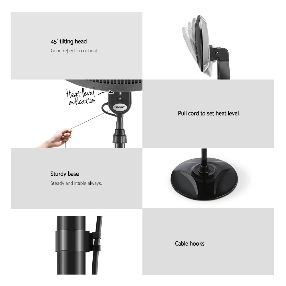 Devanti 2000W Electric Patio Heater Black Adjustable Outdoor