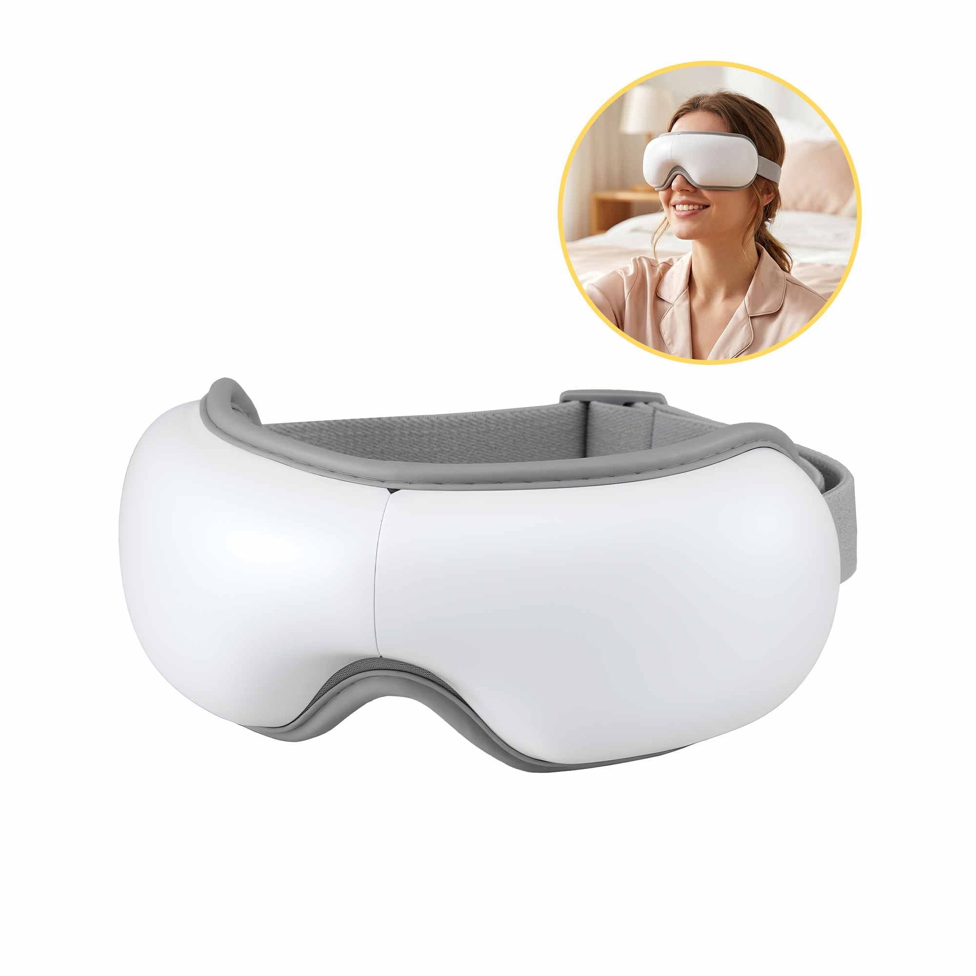 Livemor Rechargeable Eye Massager with Heat and Bluetooth, White